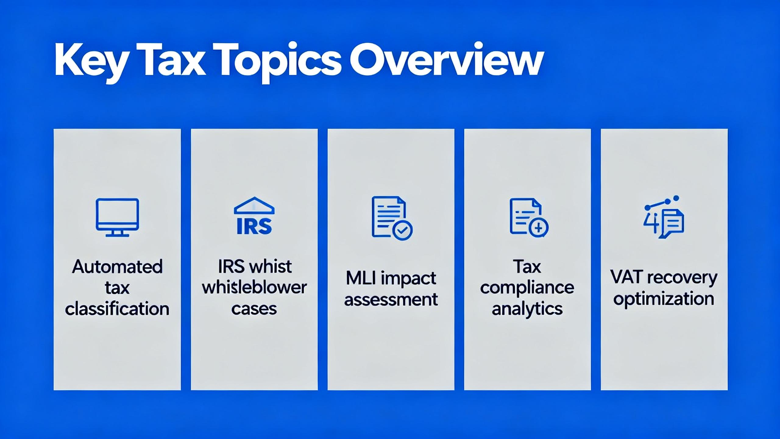 Automated Tax Classification, IRS Whistleblower Cases, MLI Impact: Insights on Tax Compliance, Analytics, and VAT Recovery Optimization